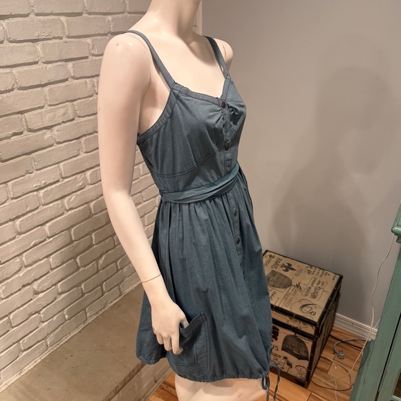 ZAC POSEN for Target Teal Button Front Dress Boho Chic Cinched Waist Pocket NWOT - Picture 6 of 14